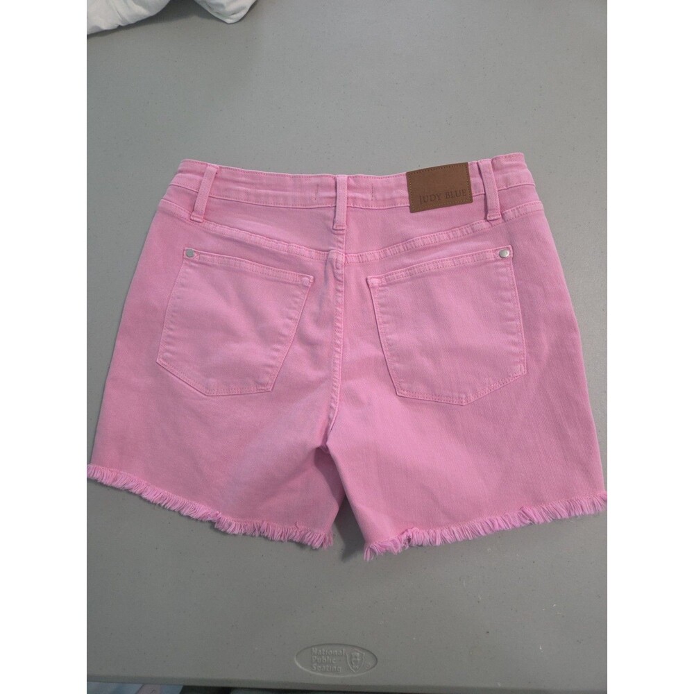 Judy Blue Mid Rise Garment Dyed pink Frayed Hem Shorts - Picture 2 of 6